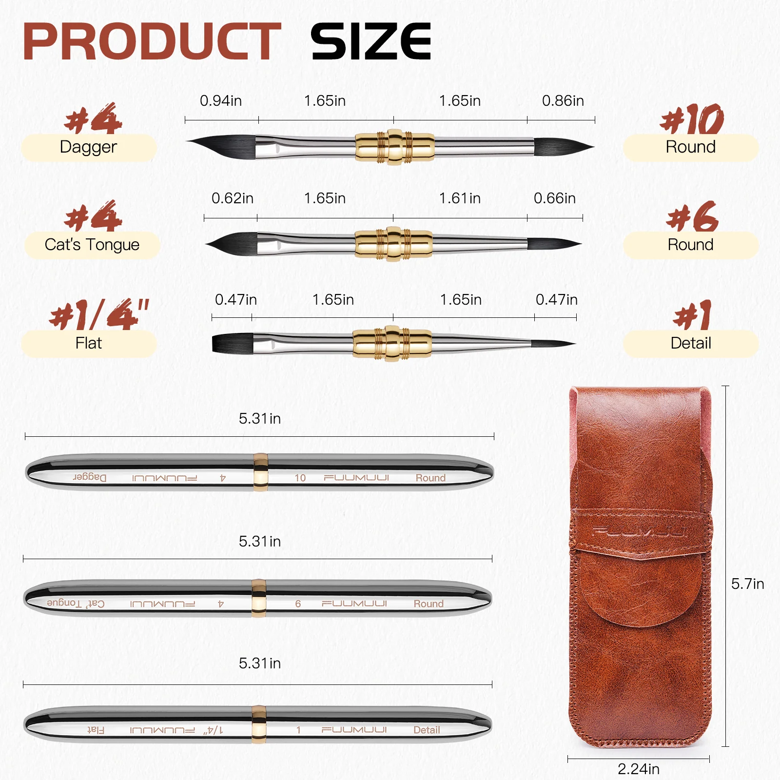 Fuumuui 3pcs Dual-Tip Silver Travel Watercolor Brushes - 6 Tip Styles, Premium Synthetic Squirrel Hair - Image 3