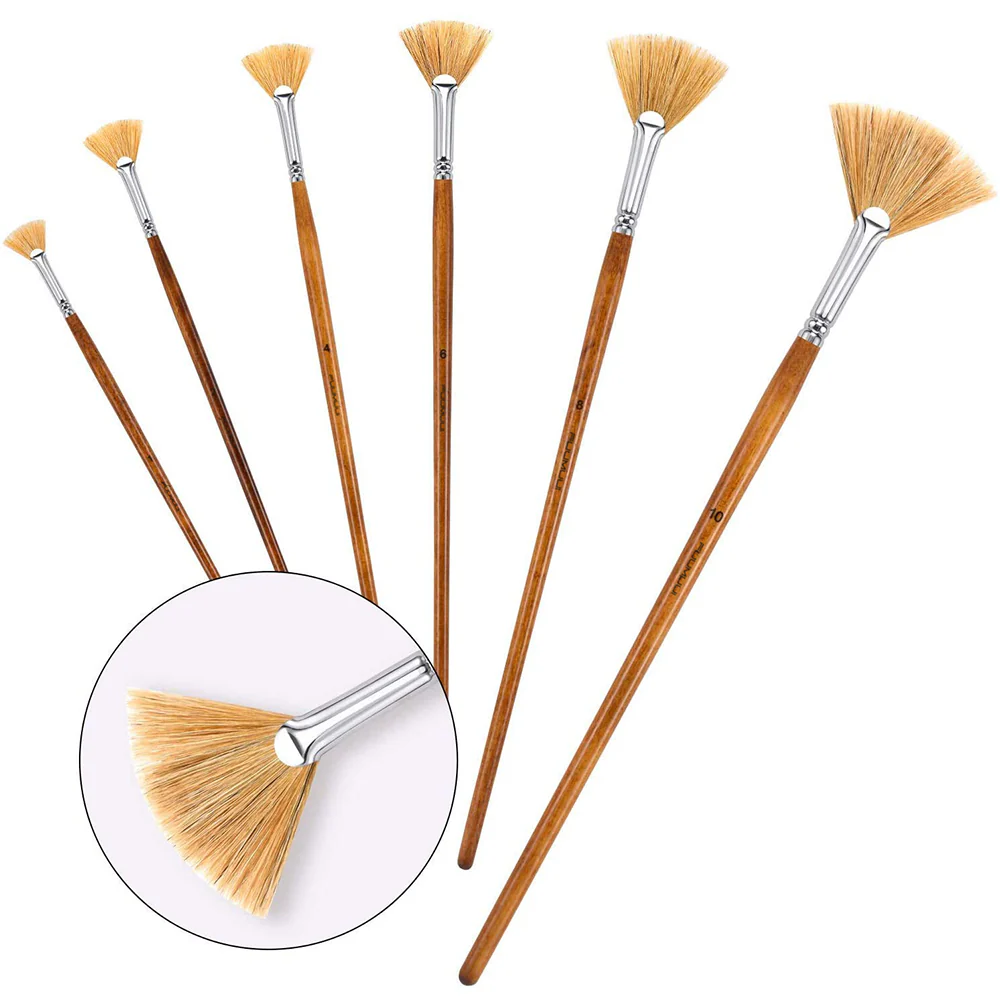 Fuumuui 6pcs Professional Natural Hog Hair Oil Brushes - Image 3