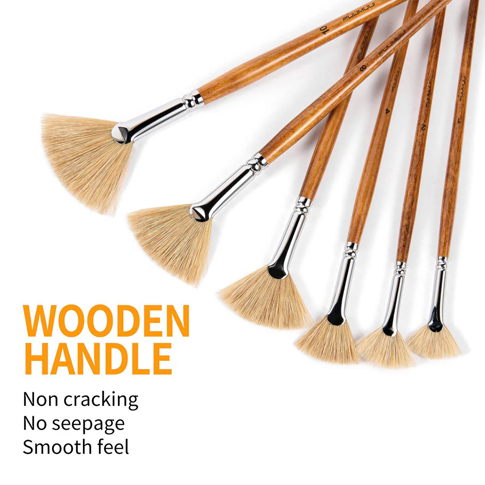 Fuumuui 6pcs Professional Natural Hog Hair Oil Brushes - Image 4