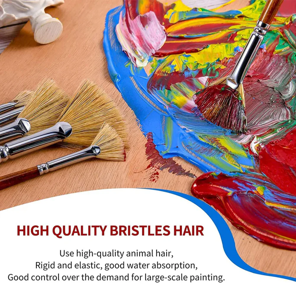 Fuumuui 6pcs Professional Natural Hog Hair Oil Brushes - Image 6