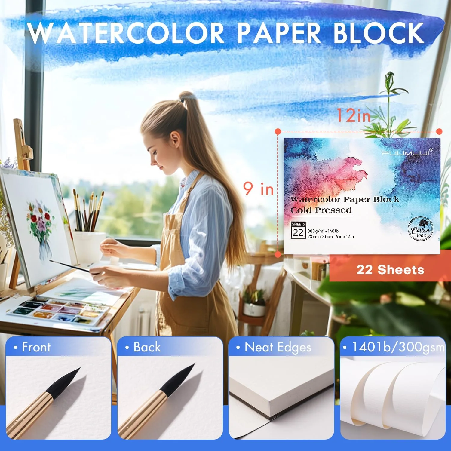 Fuumuui Cold Pressed 100% Cotton Watercolor Block - Medium Texture - Image 8