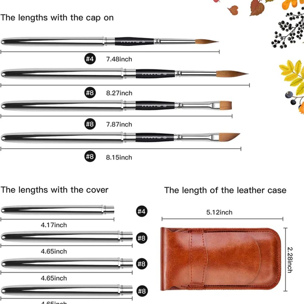 Fuumuui 4pcs Natural Sable Hair Travel Watercolor Brushes - Image 3