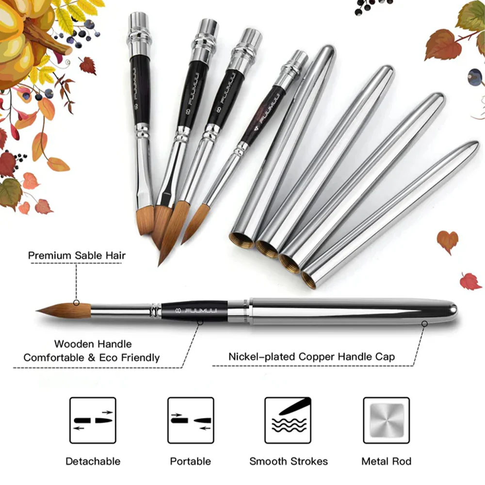 Fuumuui 4pcs Natural Sable Hair Travel Watercolor Brushes - Image 4