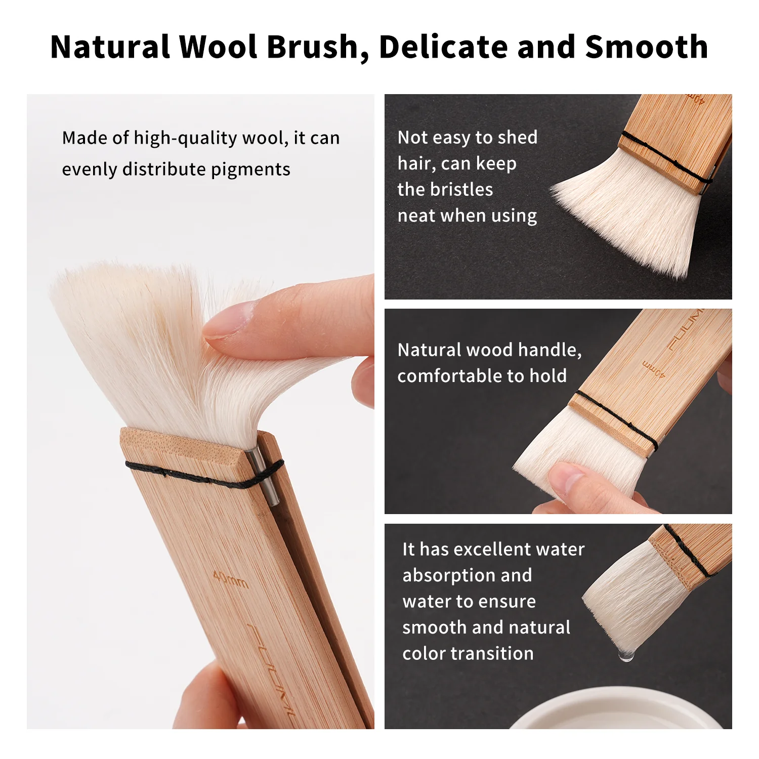 Fuumuui 4pcs Natural Goat Hair Watercolor Brushes – Extra Soft, High Absorption, Perfect for Washes, Backgrounds, and Large Area Painting - Image 4