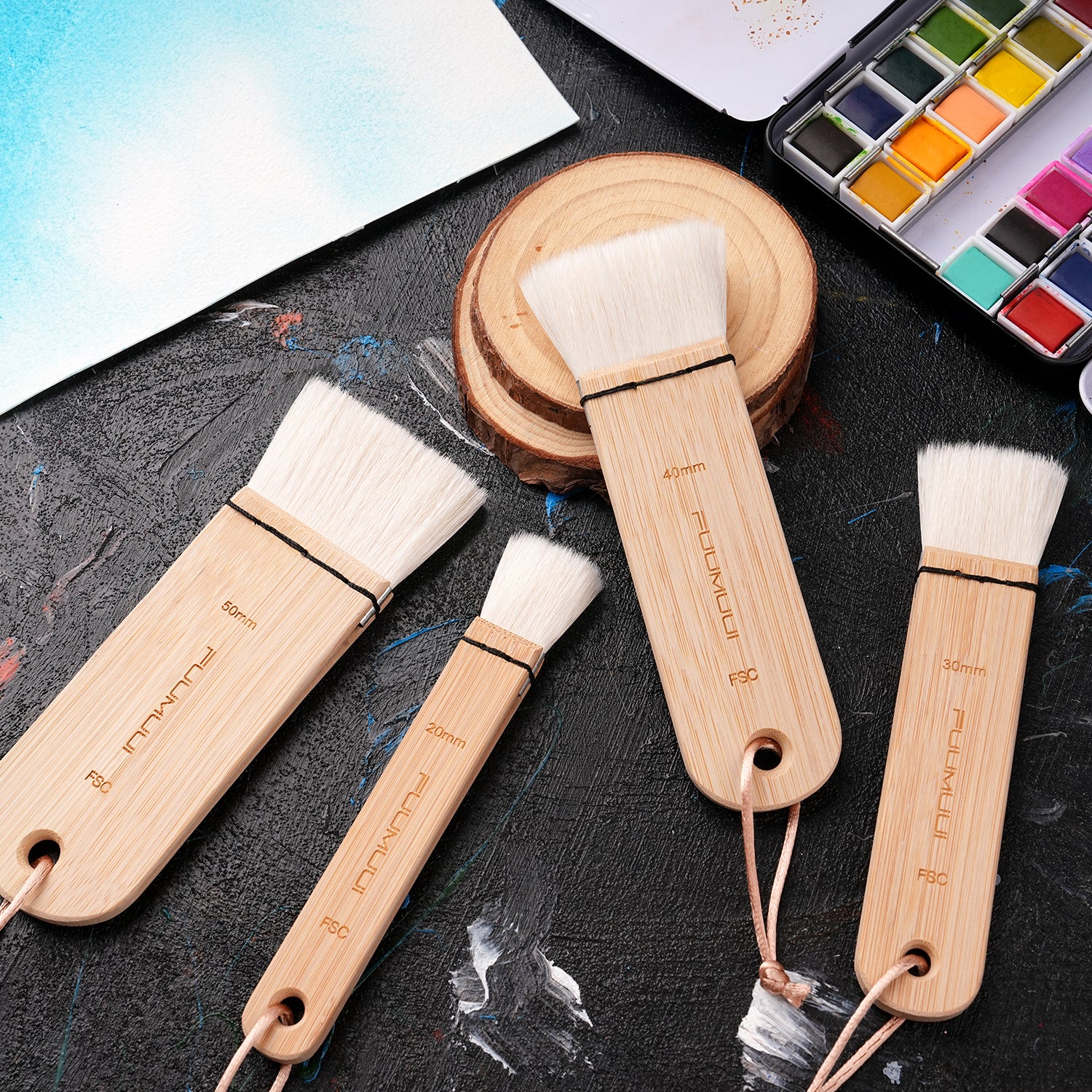 Fuumuui 4pcs Natural Goat Hair Watercolor Brushes – Extra Soft, High Absorption, Perfect for Washes, Backgrounds, and Large Area Painting - Image 7