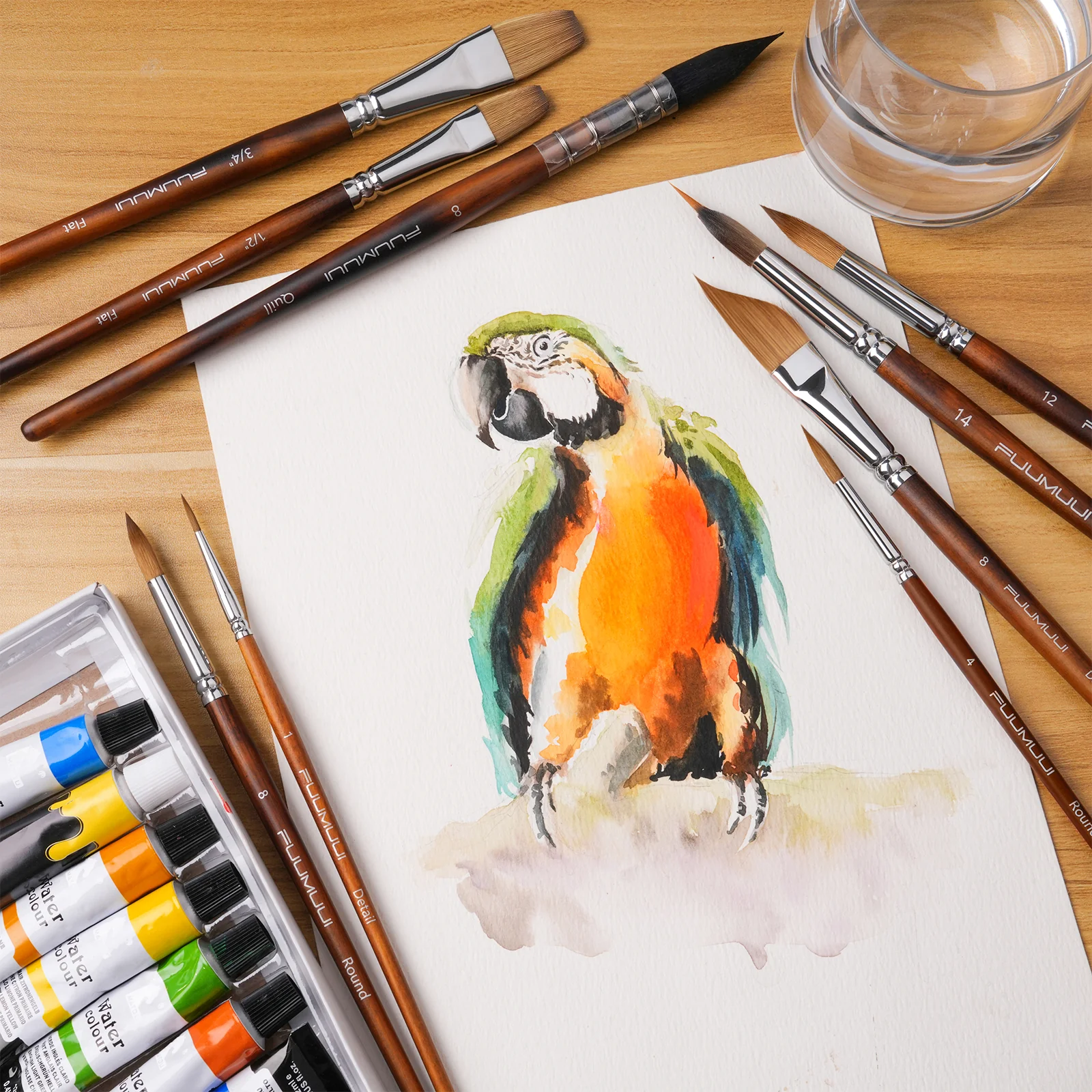 Fuumuui 9pcs Professional Watercolor Brushes, Includes Needle Tip Brush and Mop - Image 10