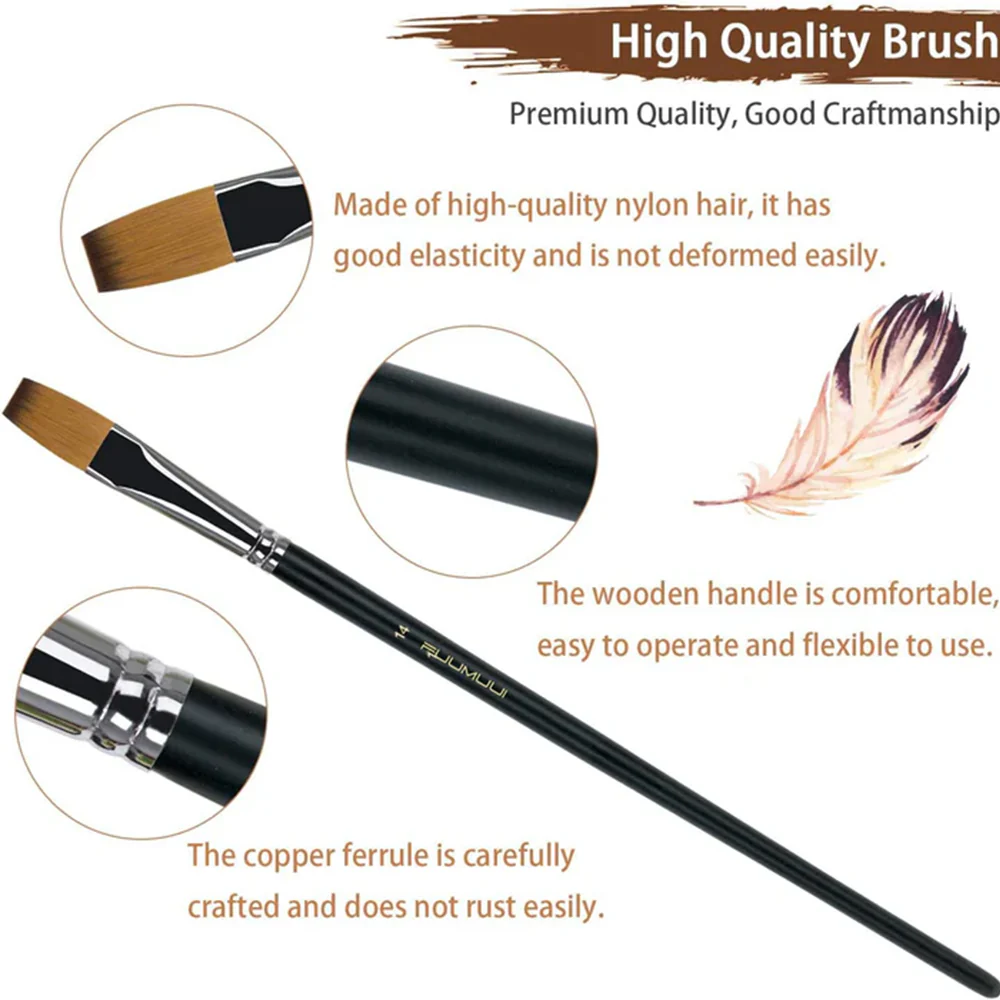 Fuumuui 9pcs Professional Nylon Hair Acrylic Brushes - Flat - Image 4