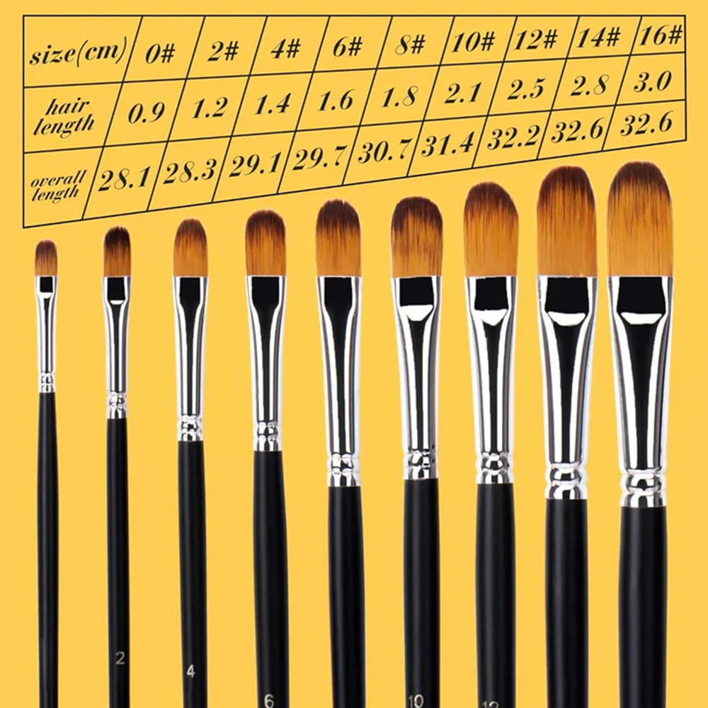 Fuumuui 9pcs Professional Nylon Hair Acrylic Brushes - Filbert - Image 3