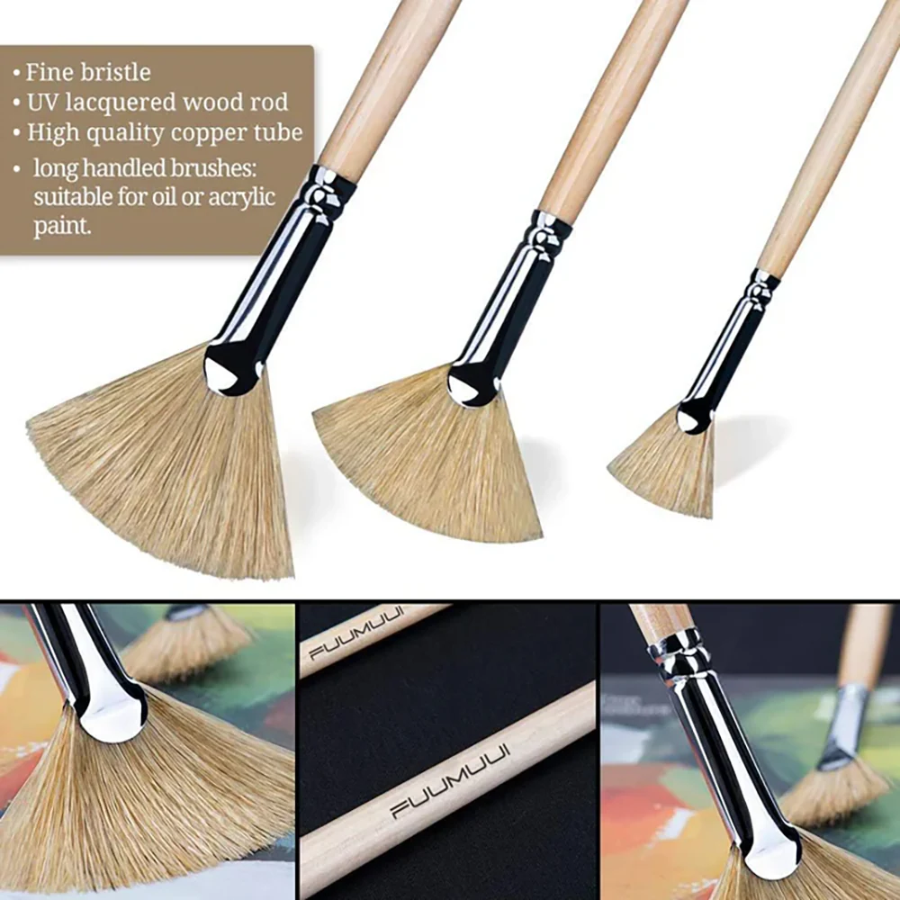 Fuumuui 3pcs Professional Bristle Oil Brushes - Image 5