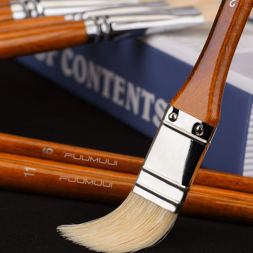11pcs Professional Natural Hog Bristles Paint Brush Set | Red Handle - Image 3