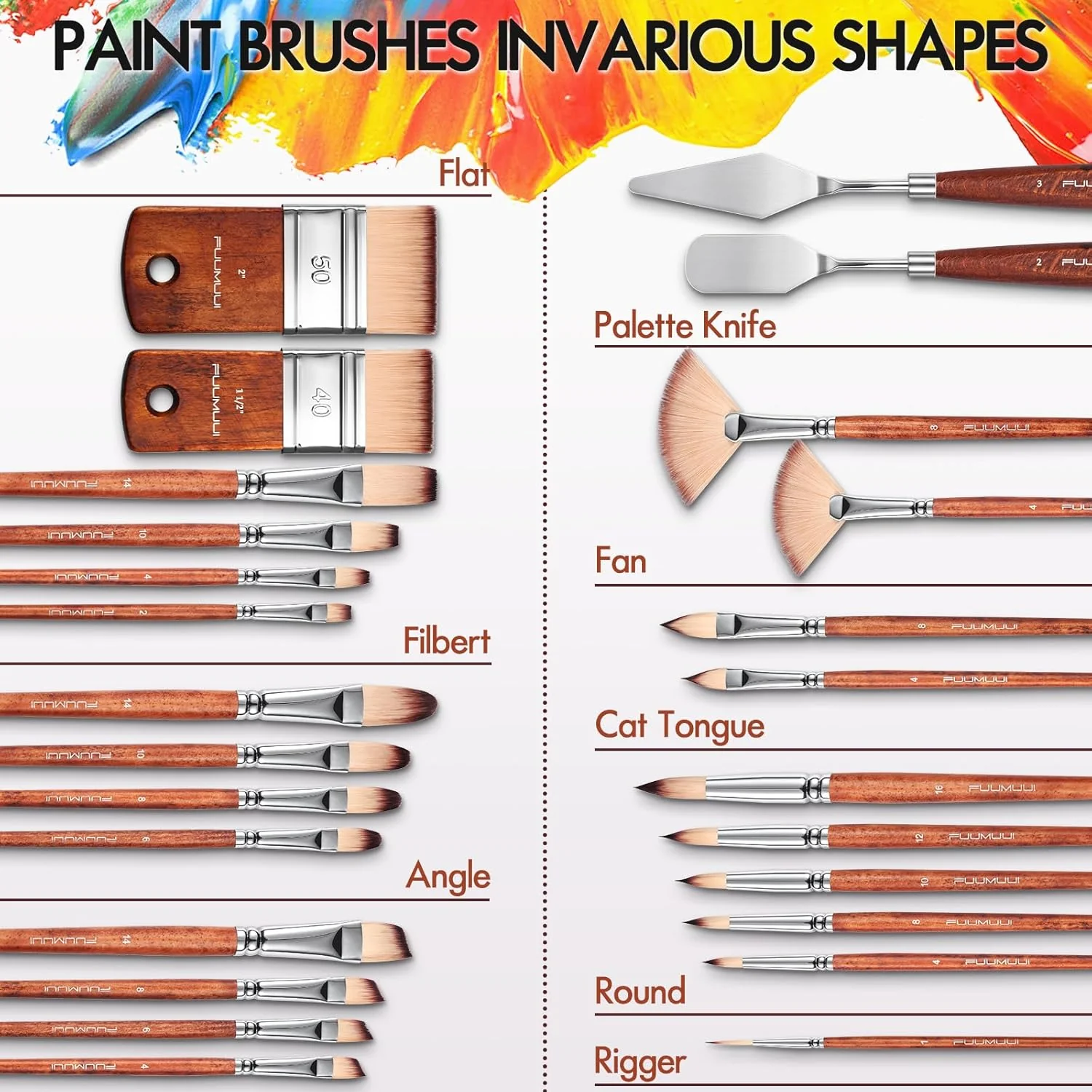 Fuumuui Professional 26pcs Nylon Acrylic Set with 2 Palette Tools - Image 7