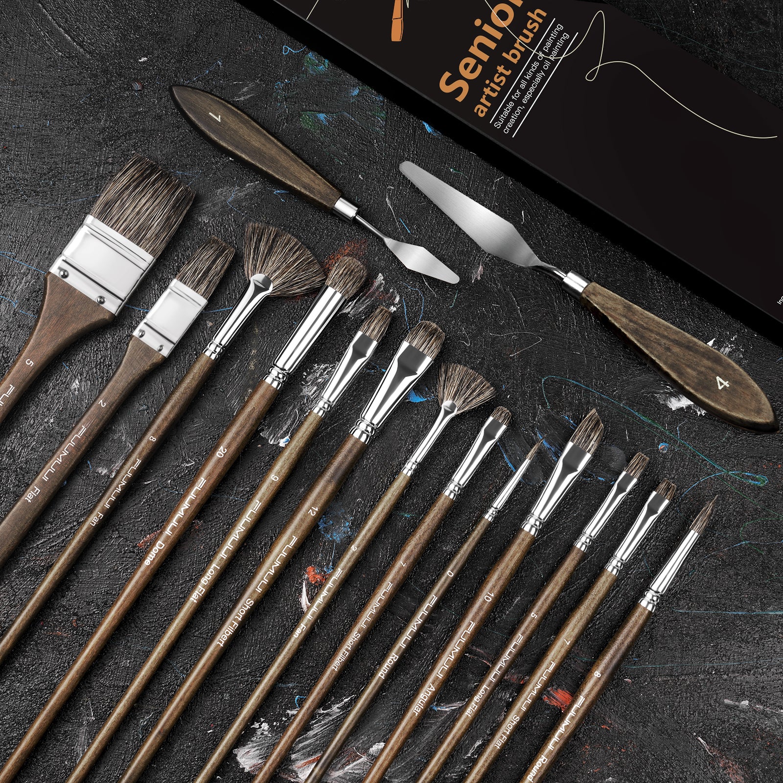 Fuumuui Oil Paint Brush Set - 15 Pieces Professional Natural Badger Hair Paint Brushes, Artist Paint Brush Set for Canvas Painting Acylic with Palette Knife - Image 6