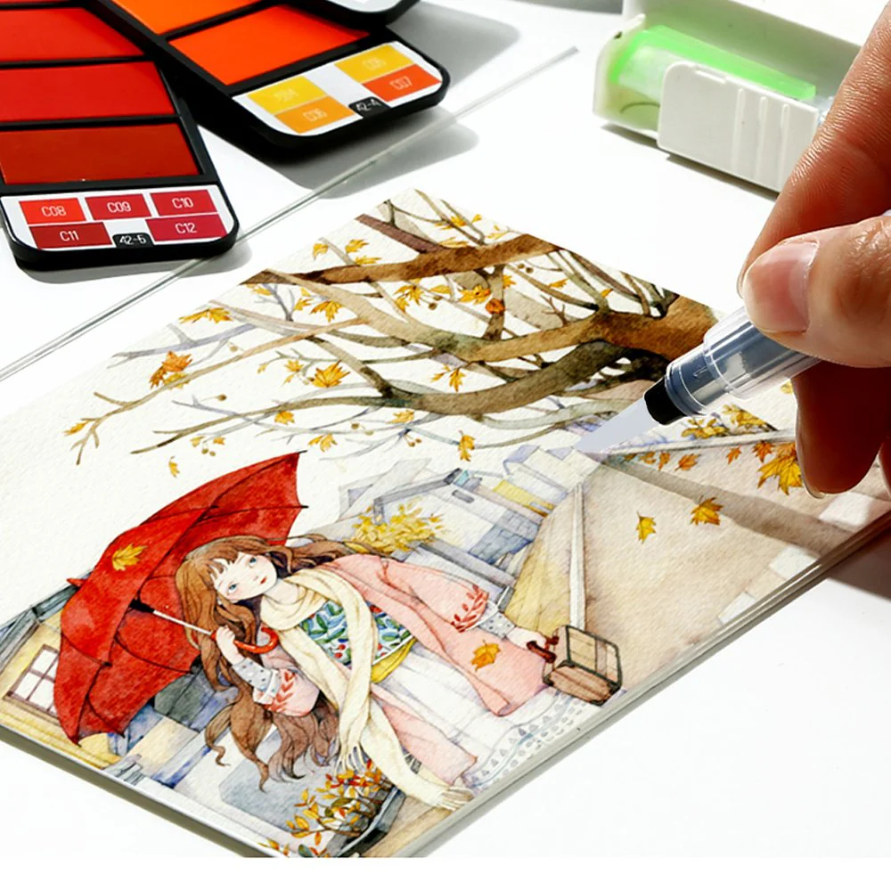 Fuumuui Travel Portable Watercolor Set Assorted Colors Pocket Kit - Image 5