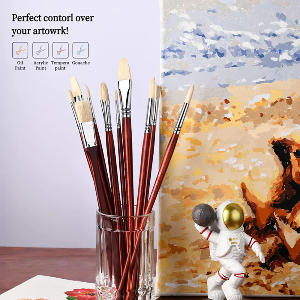 Fuumuui 11pcs  Professional NaturalBristle Oil  Brushes - Image 5