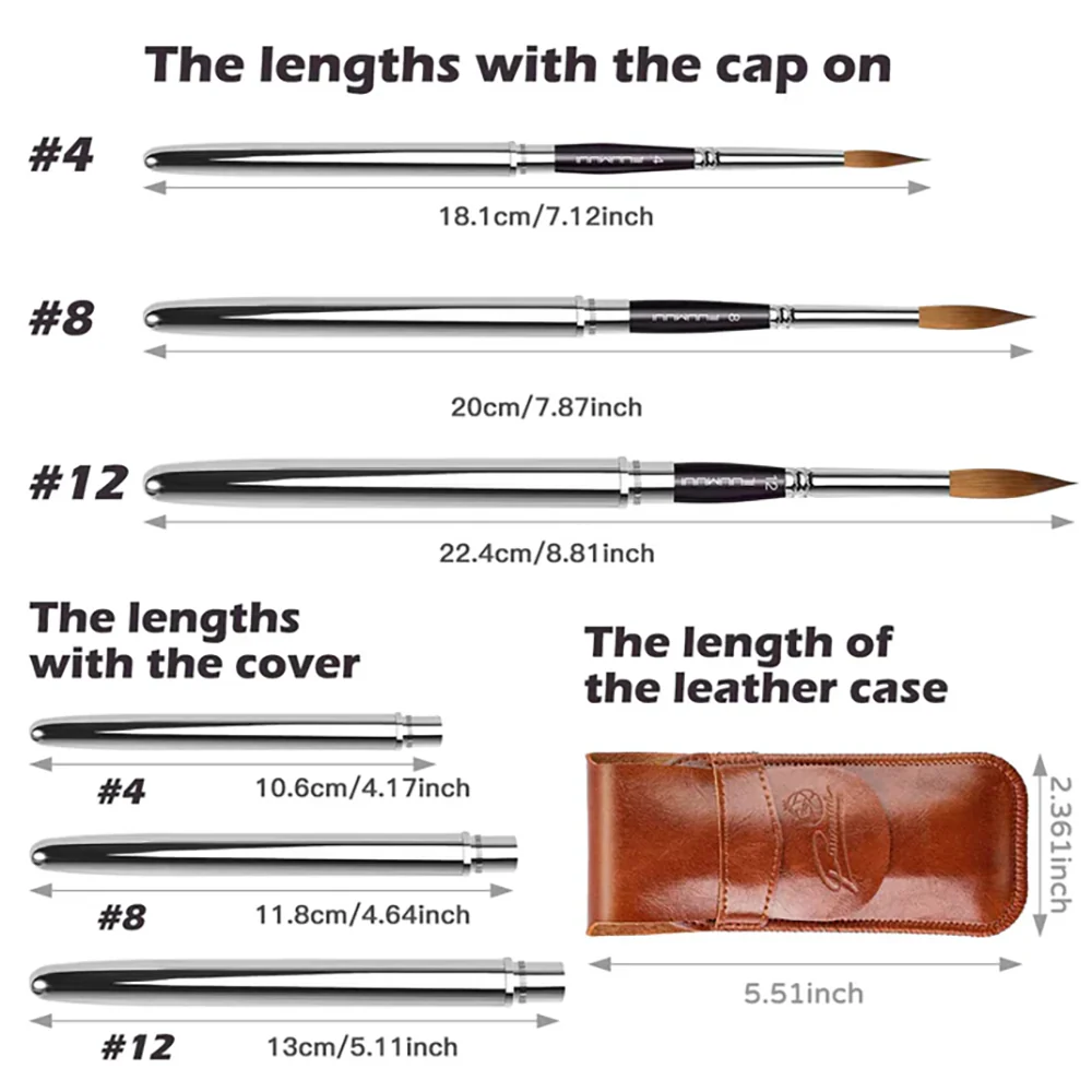 Fuumuui 3pcs Portable Retractable Round Sable Watercolor Brushes - Image 3