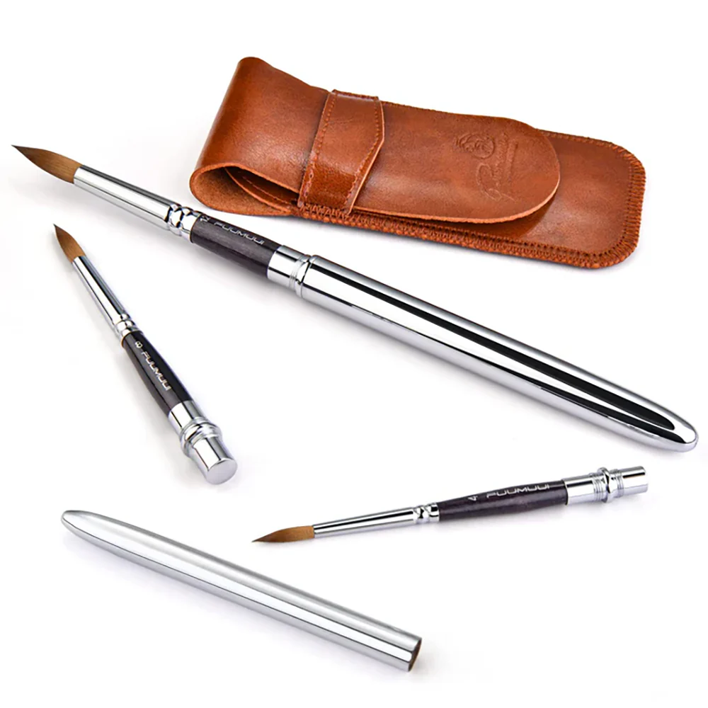 Fuumuui 3pcs Portable Retractable Round Sable Watercolor Brushes - Image 6