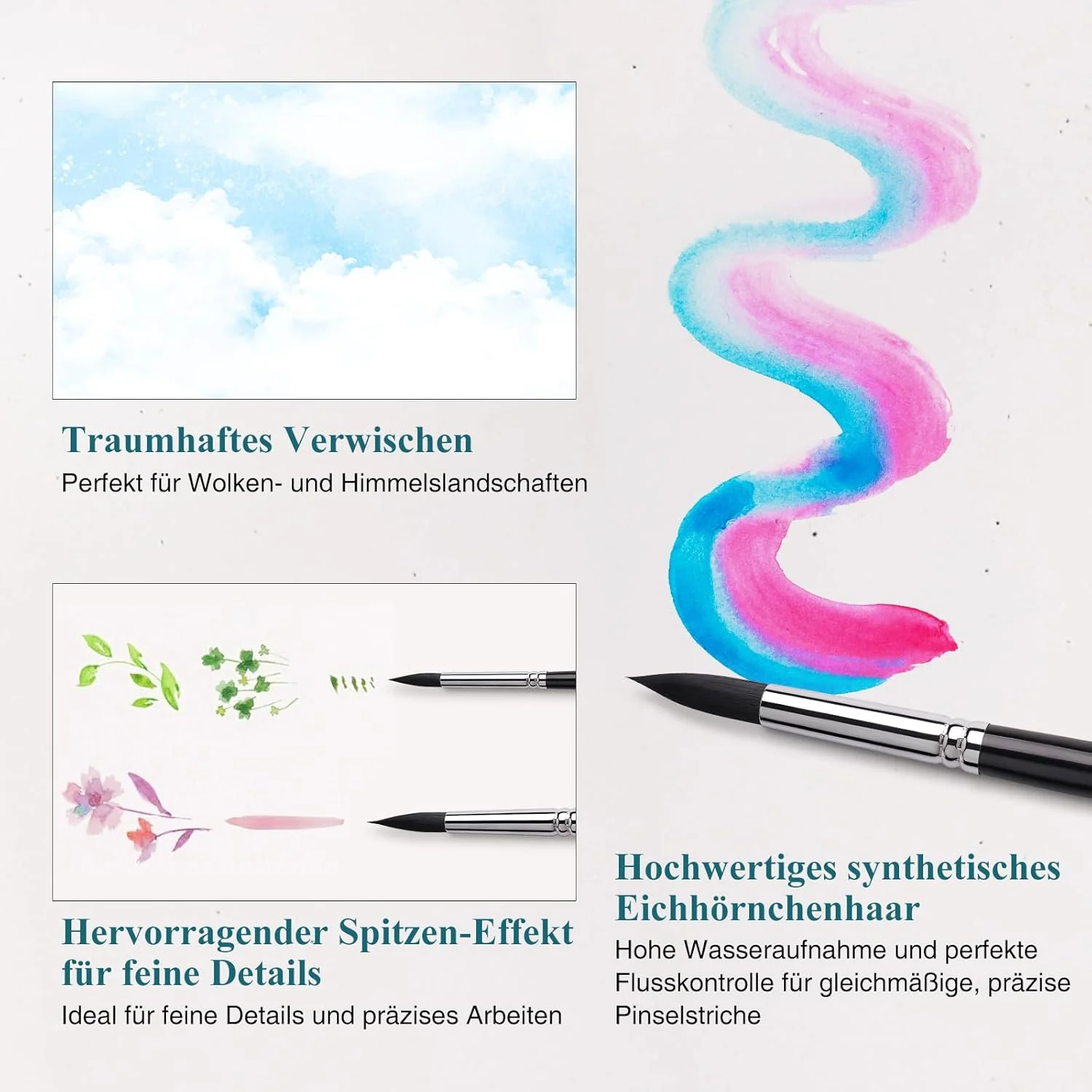Fuumuui 9Pcs Synthetic Squirrel Hair Round Watercolor Brush Set - Image 5